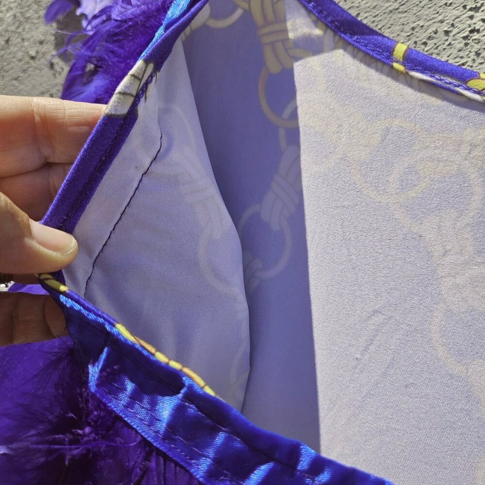 Purple Feather Maxi Drag Gown Chain Print 4XL Tall Mardi Gras Mens XL - 2X Tall - Picture 13 of 14